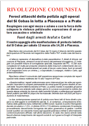 Vol contro attacchi polizieschi al SiCobas